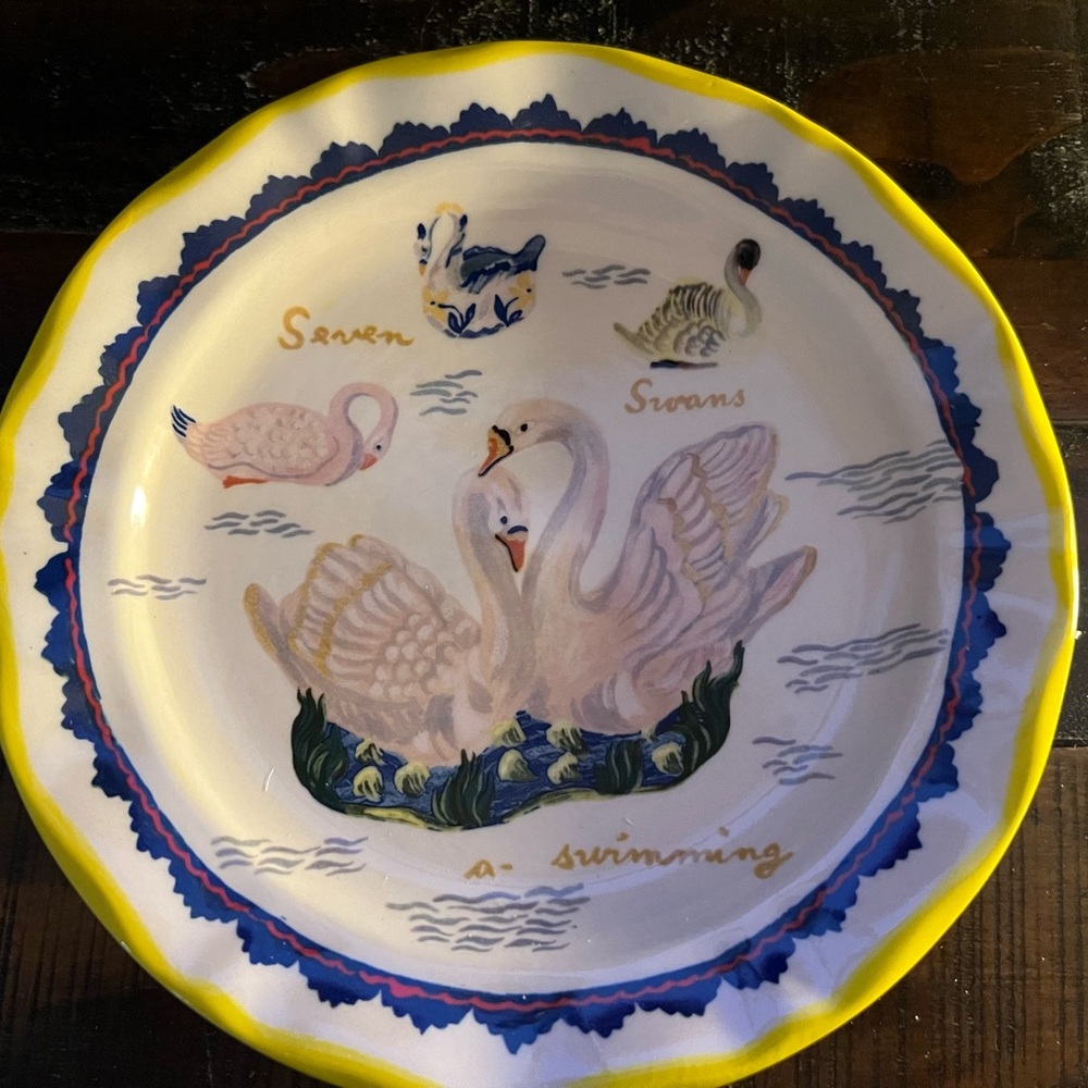 Anthropologie Nathalie Lete Holiday Plate-Brand New in Box Seven Swans